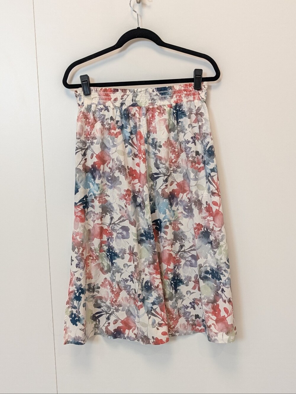 Athleta Floral Midi Skirt in Coral, Teal, and Cream